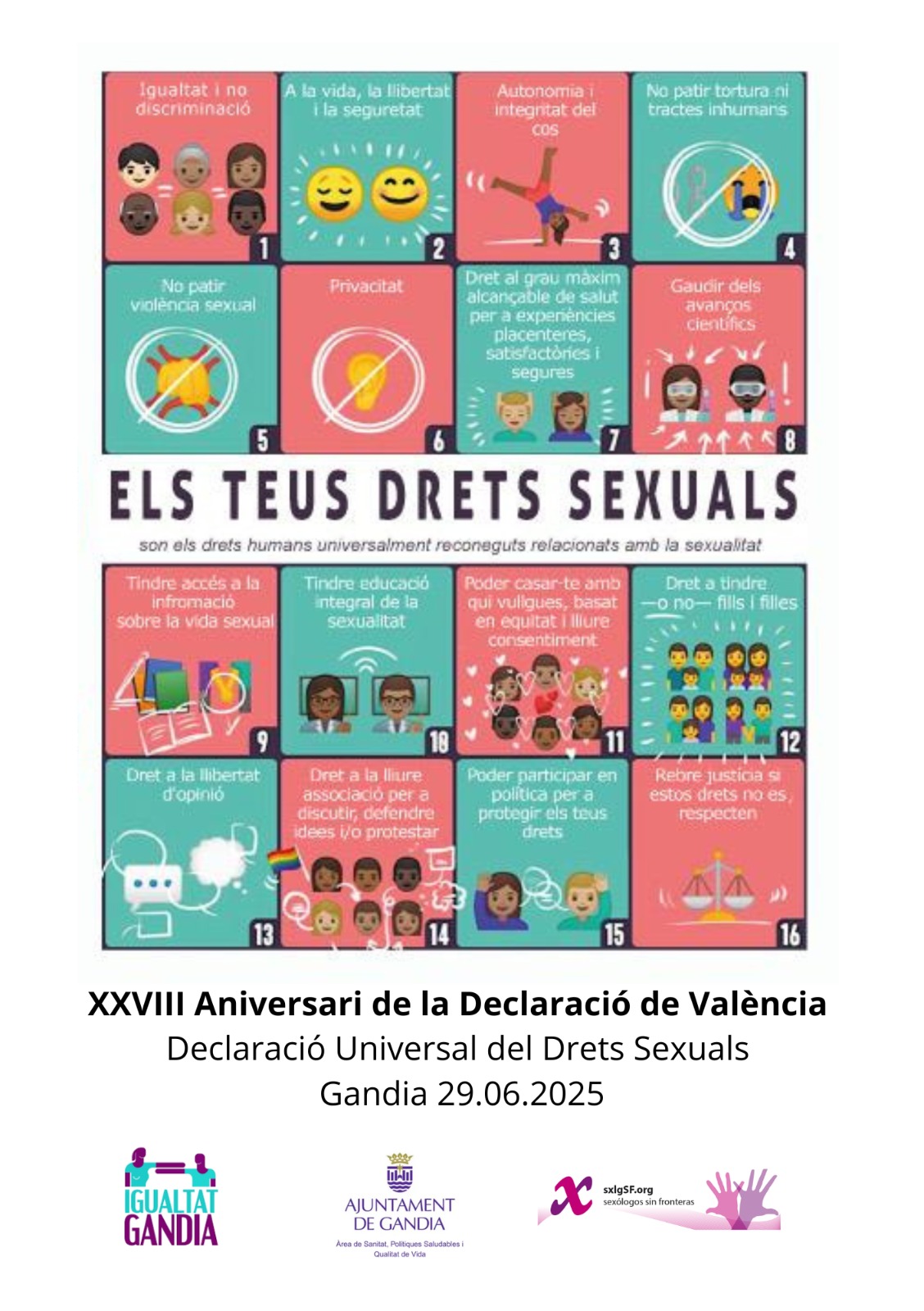 Cartel XXVIII Aniversario Declaración de los Derechos Sexuales.